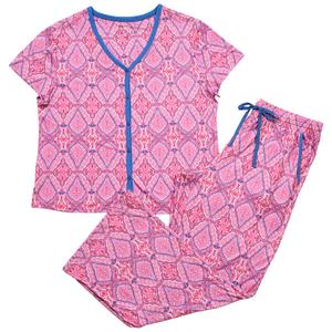 Womens White Orchid Short Sleeve Pink Tile Pajama Set alternate view