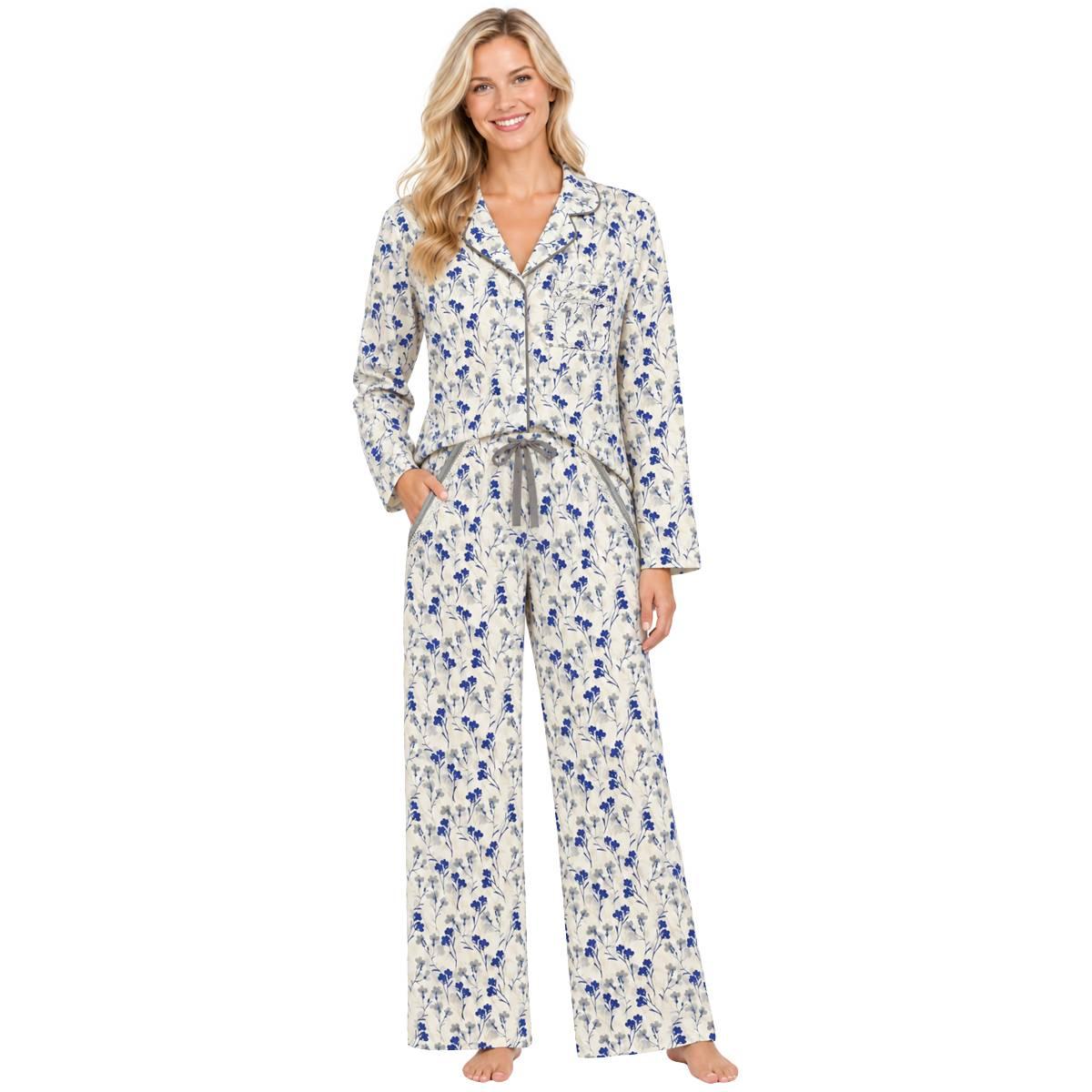 Petite White Orchid Long Sleeve Shadow Floral Pajama Set