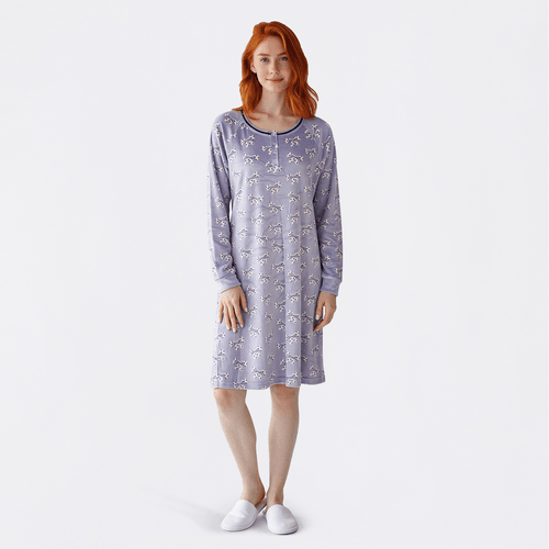 Petite Goodnight Kiss Bows Velour Henley Nightshirt