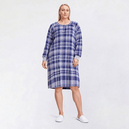 Plus Size Goodnight Kiss Plaid Velour Henley Nightshirt