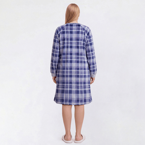 Plus Size Goodnight Kiss Plaid Velour Henley Nightshirt alternate view