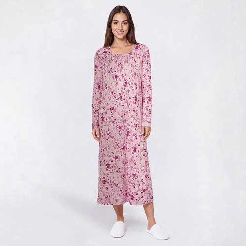 Womens White Orchid Long Sleeve Toile Butterknit Henley Nightgown