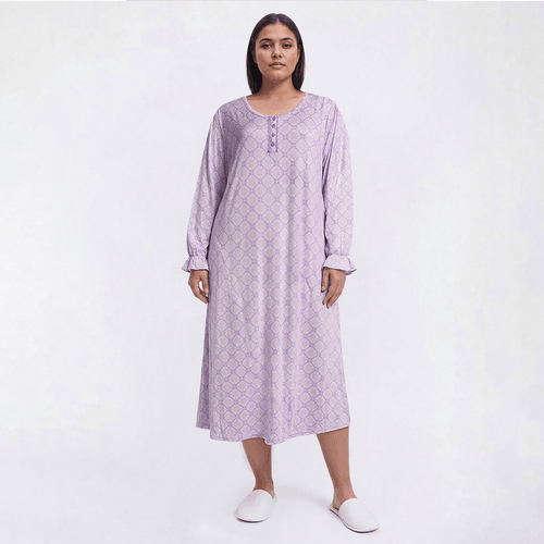 Plus Size White Orchid Long Sleeve Tile Henley Ballet Nightgown
