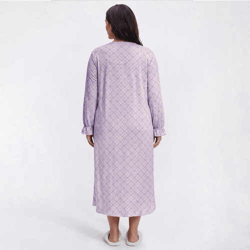 Plus Size White Orchid Long Sleeve Tile Henley Ballet Nightgown alternate view