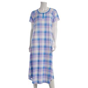 Womens White Orchid Short Sleeve Plaid Henley Nightgown