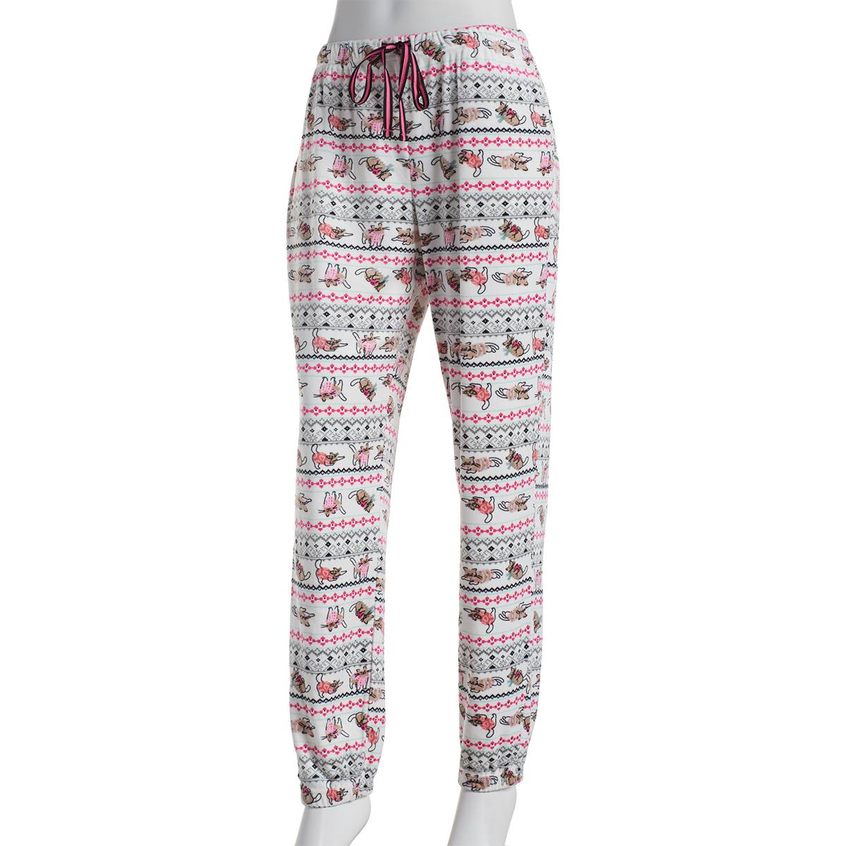 Plus Size Goodnight Kiss Cat Fair Isle Silky Jogger Pajama Pants