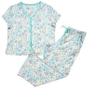 Petite White Orchid Botanical Floral Long Leg Pajama Set