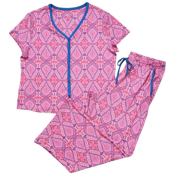 Plus Size White Orchid Sherbert Tile Long Leg Pajama Set alternate view