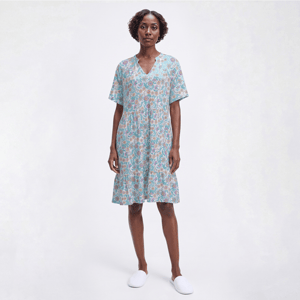 Plus Size White Orchid Botanical Floral Split Neck Nightshirt