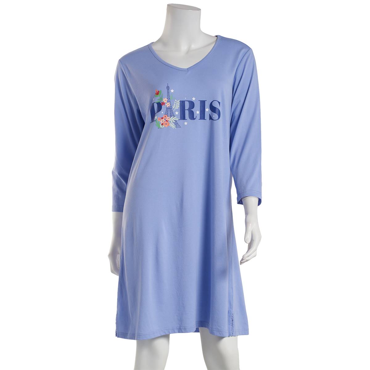 Womens Goodnight Kiss 3/4 Sleeve V-Neck Paris Screened Nightshirt