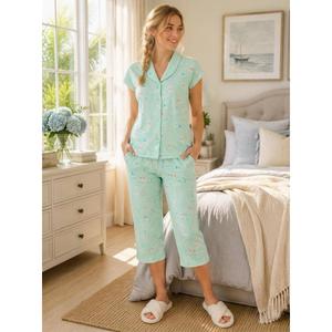 Womens MUK LUKS(R) Water Waves Boats Shawl Cropped Pajama Set