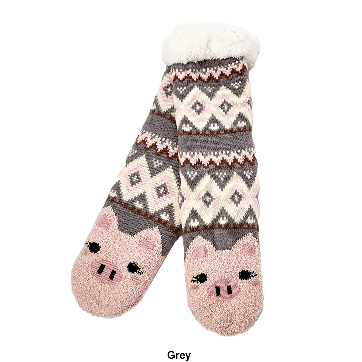 Womens Fuzzy Babba Pig Long Cozy Warmer Slipper Socks