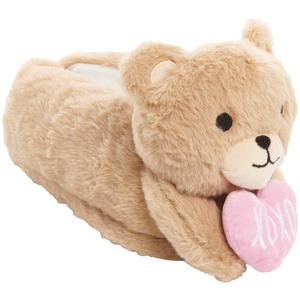 Womens Fuzzy Babba Teddy Bear Plush 3D Head Slippers