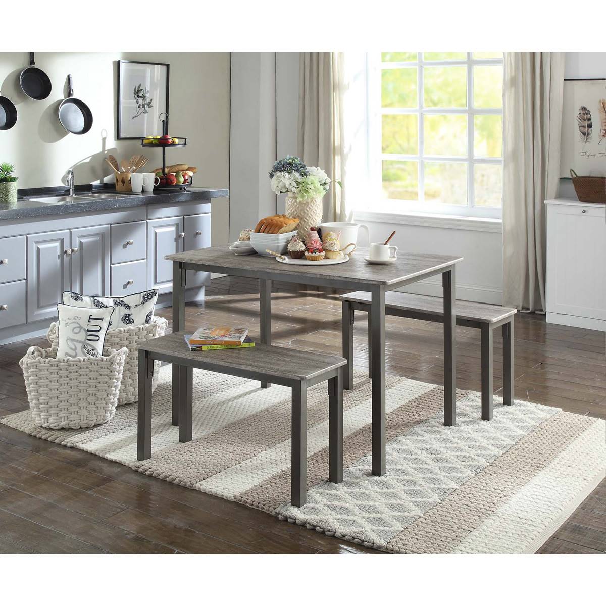 4D Concepts Toolless Boltzero Grey Dining Table W/ 2 Benches