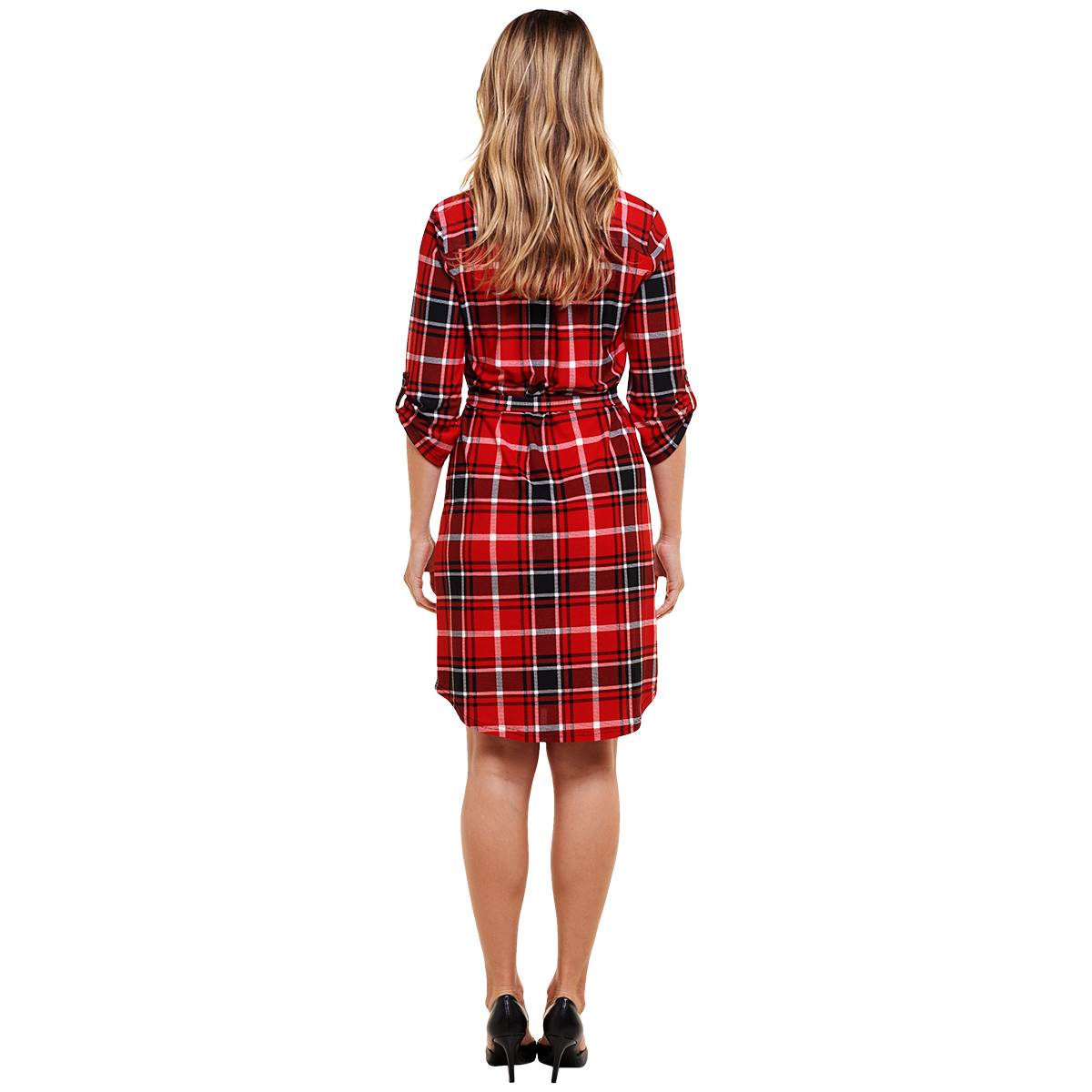 Womens Mlle Gabrielle Long Sleeve Plaid 1/2 Zip Neck Shirtdress