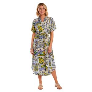 Womens Mlle Gabrielle Short Sleeve Split Neck Midi Dress