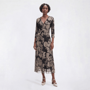 Womens Mlle Gabrielle 3/4 Sleeve V-Neck Floral Mesh Midi Dress alternate view