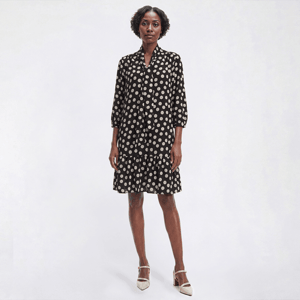 Womens Mlle Gabrielle 3/4 Sleeve Dot Tie Neck Crepe Shift Dress alternate view
