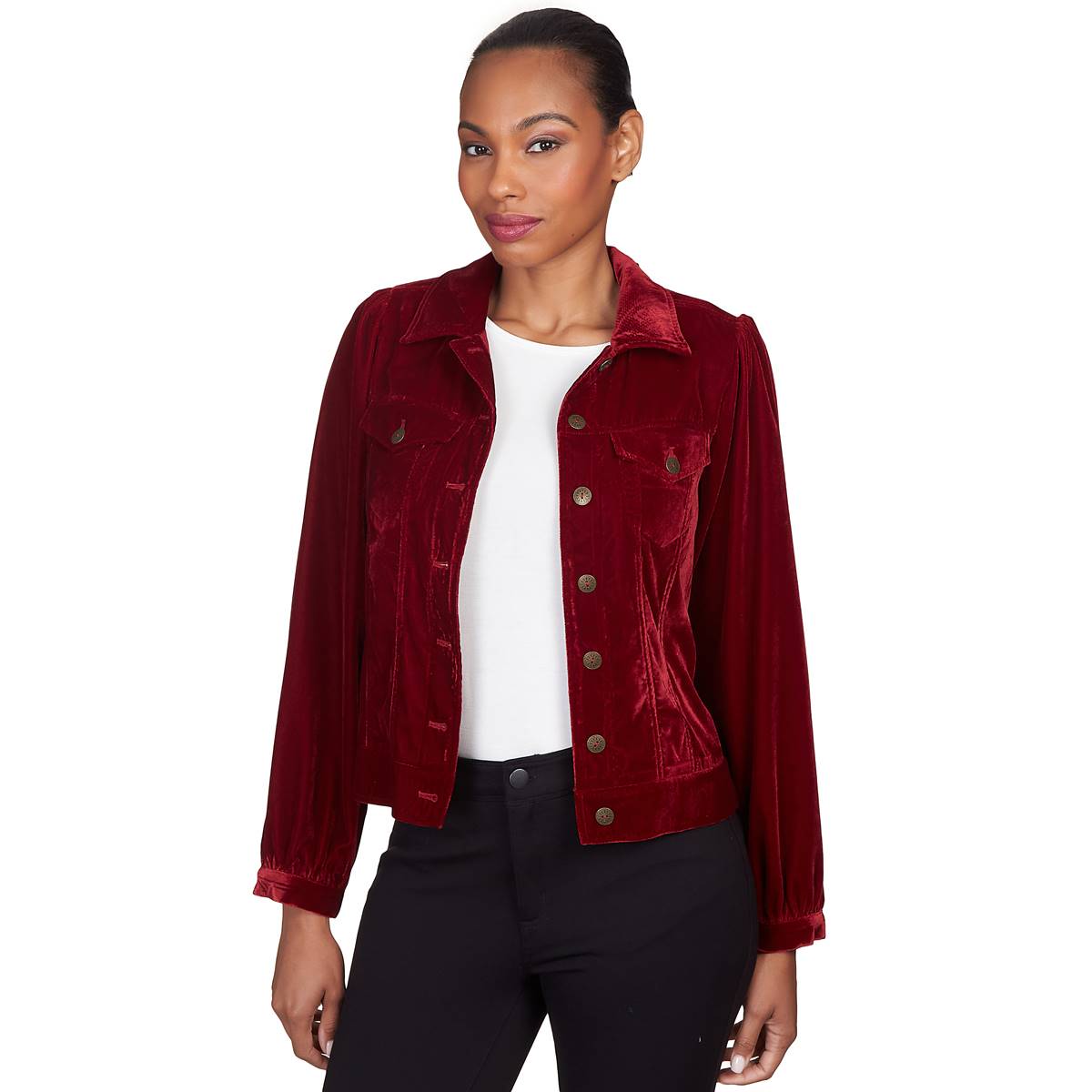 Womens Skye's The Limit Wine Tasting Long Sleeve Velvet Jacket