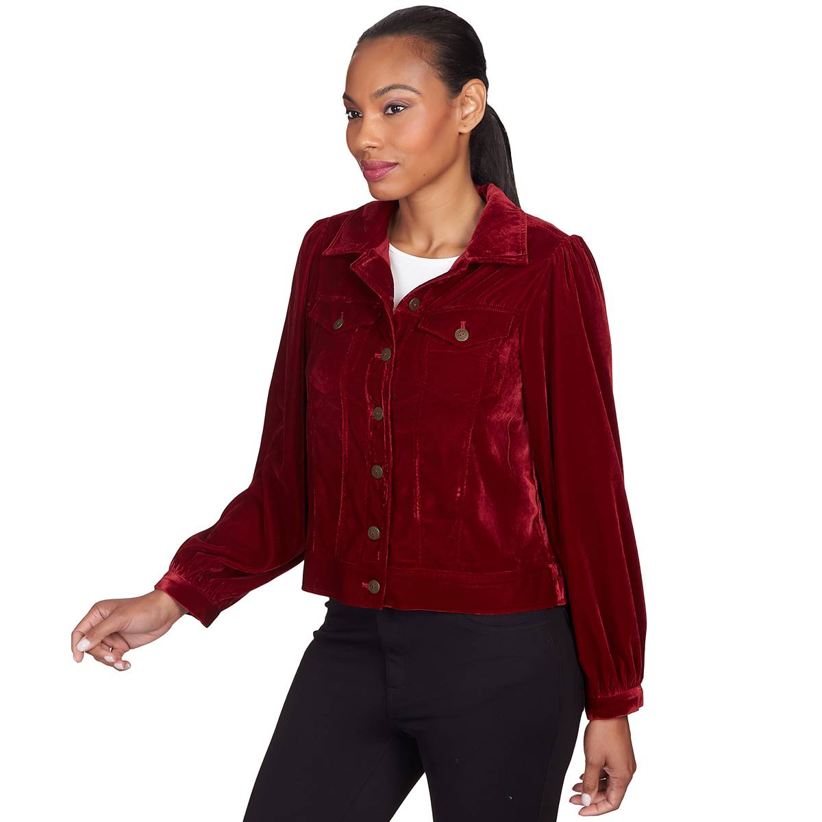 Womens Skye's The Limit Wine Tasting Long Sleeve Velvet Jacket