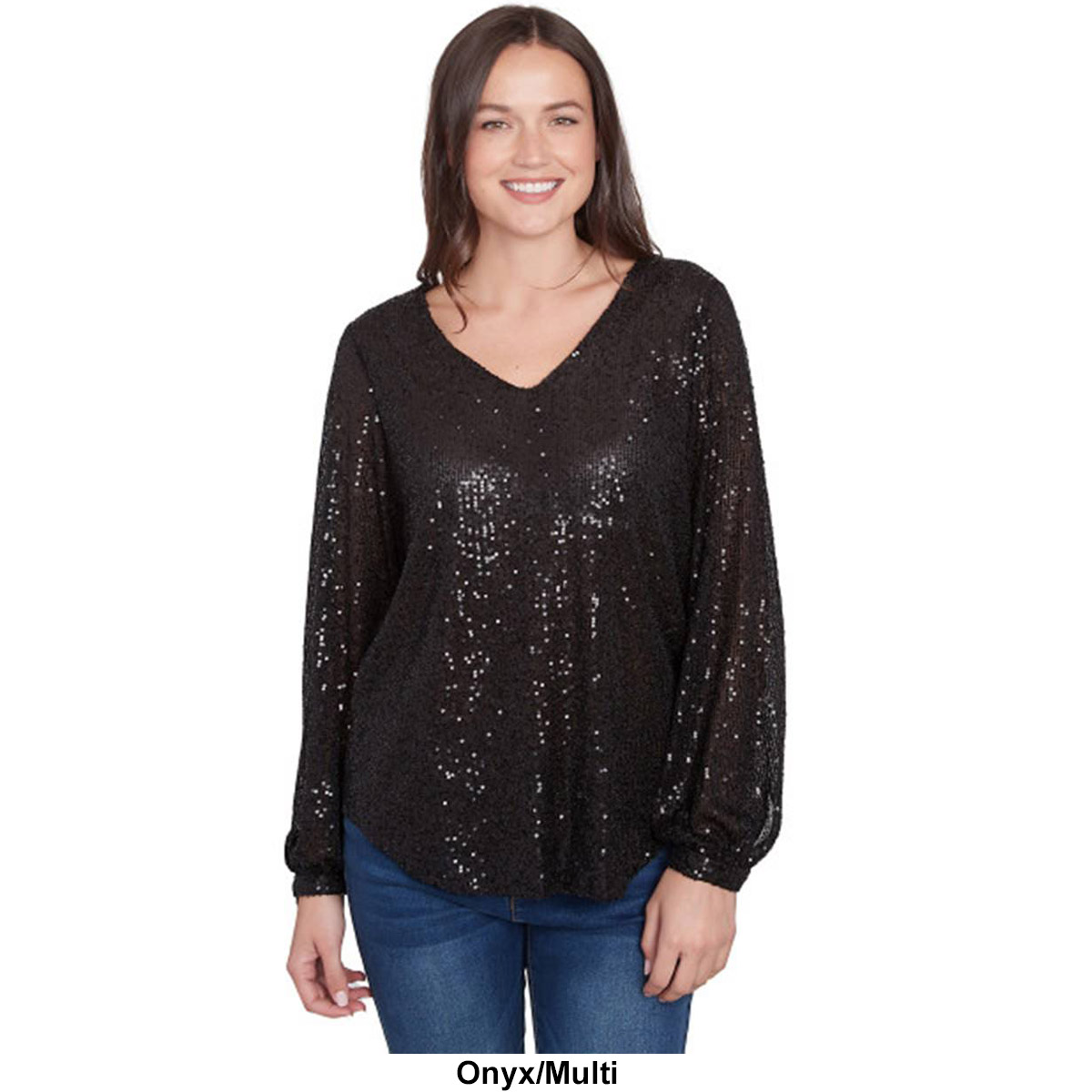 Womens Skye's The Limit Entertaining Sequin Long Sleeve Blouse