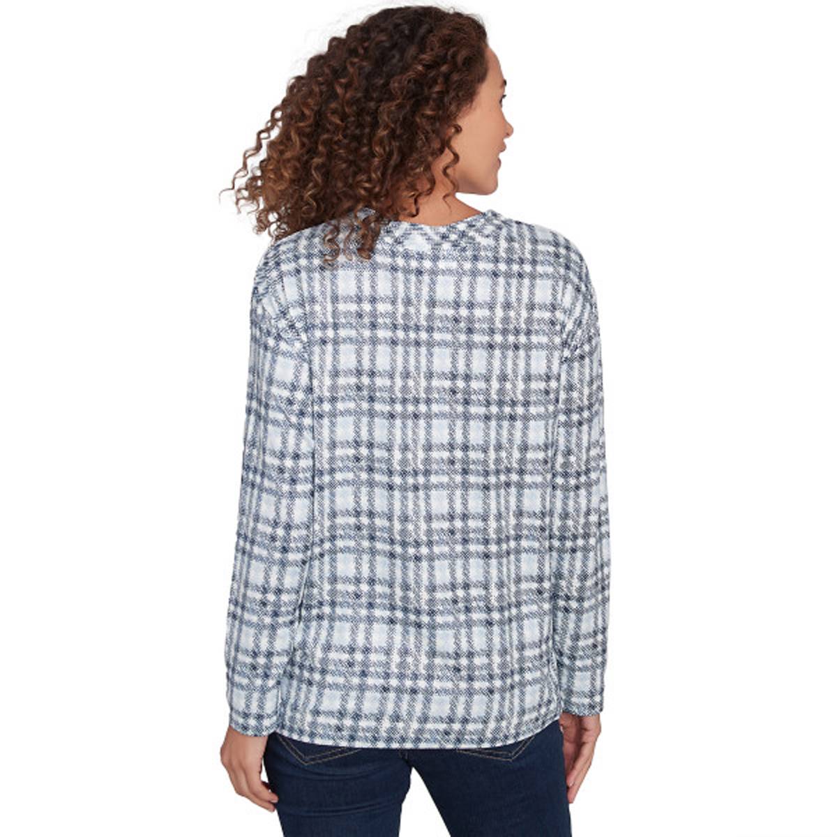 Womens Skye's The Limit Harbor Fest Long Sleeve Dot Plaid Tee