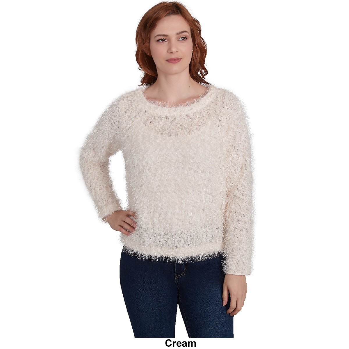 Women's Skye's The Limit Entertaining Solid Lurex Eyelash Sweater