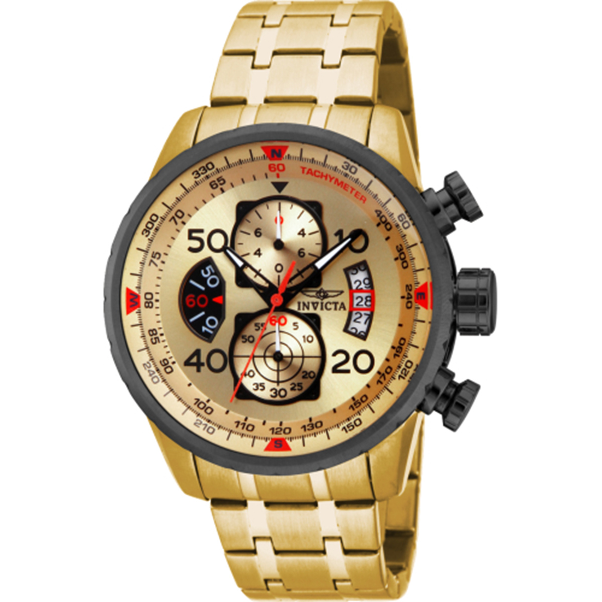 Mens Invicta Aviator Quartz Chronograph Gold Dial Watch - 17205