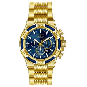 Mens Invicta Bolt Steel Gold Blue Dial Quartz Watch - 49904