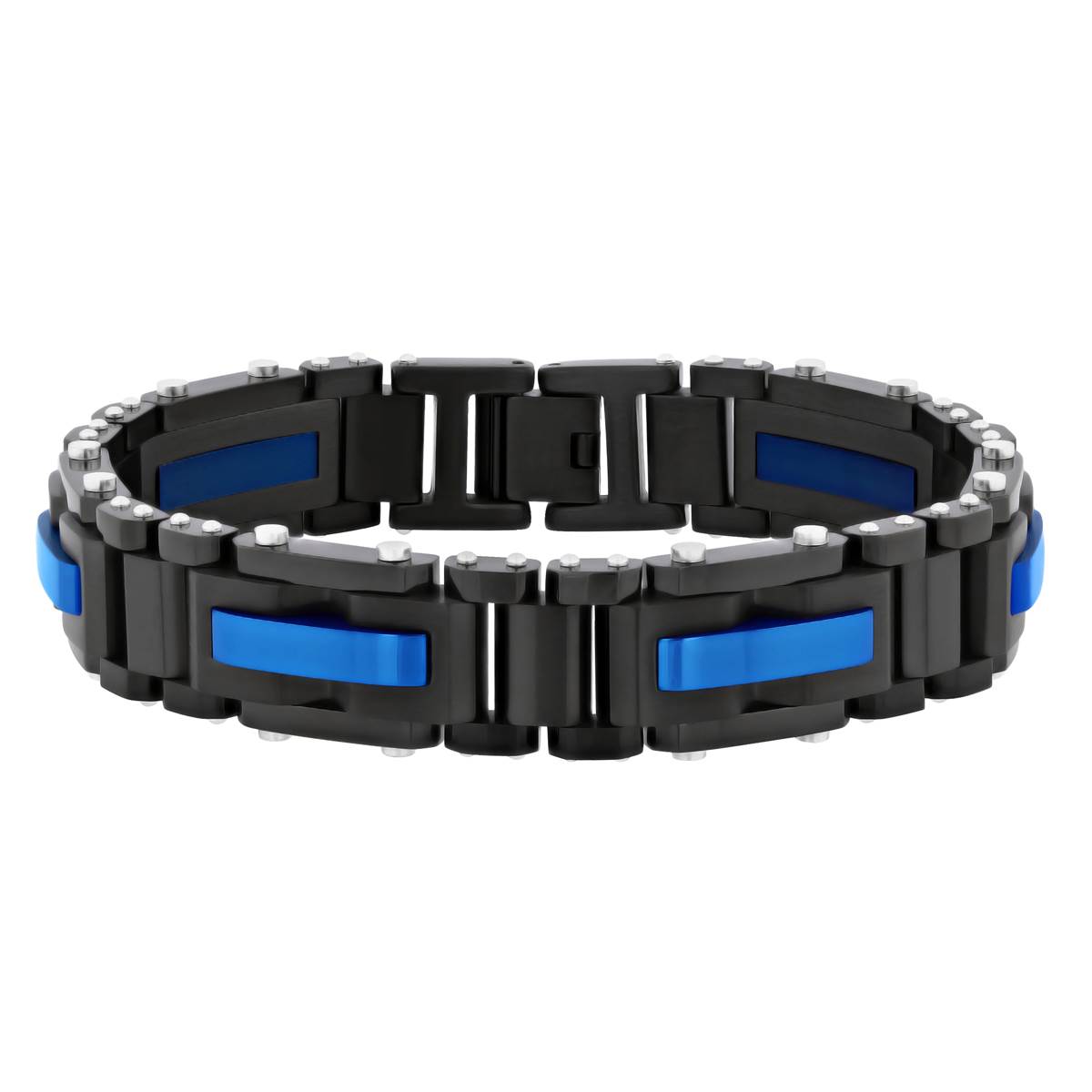 Mens Gentlemen's Classics(tm) Black & Blue Ion Plated Link Bracelet