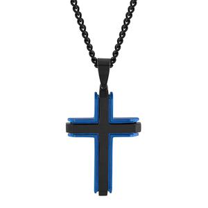 Mens Gentlemen's Classics(tm) Stainless Black/Blue Cross Pendant