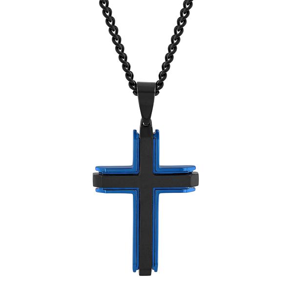 Mens Gentlemen's Classics(tm) Stainless Black/Blue Cross Pendant