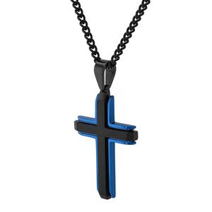 Mens Gentlemen's Classics(tm) Stainless Black/Blue Cross Pendant alternate view