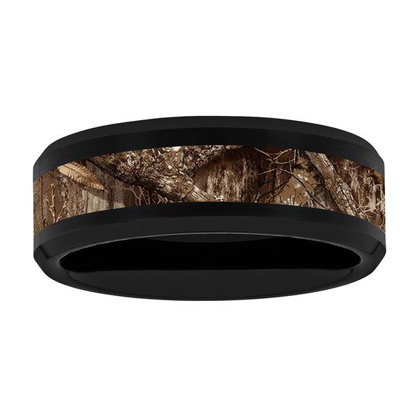 Mens Gentlemens Classics(tm) Black Tungsten Camo Inlay Wedding Band