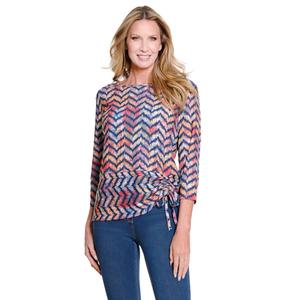 Womens Multiples 3/4 Sleeve Chevron Side Drawstring Blouse