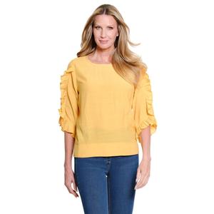 Womens Multiples Elbow Ruffle Sleeve Solid Blouse