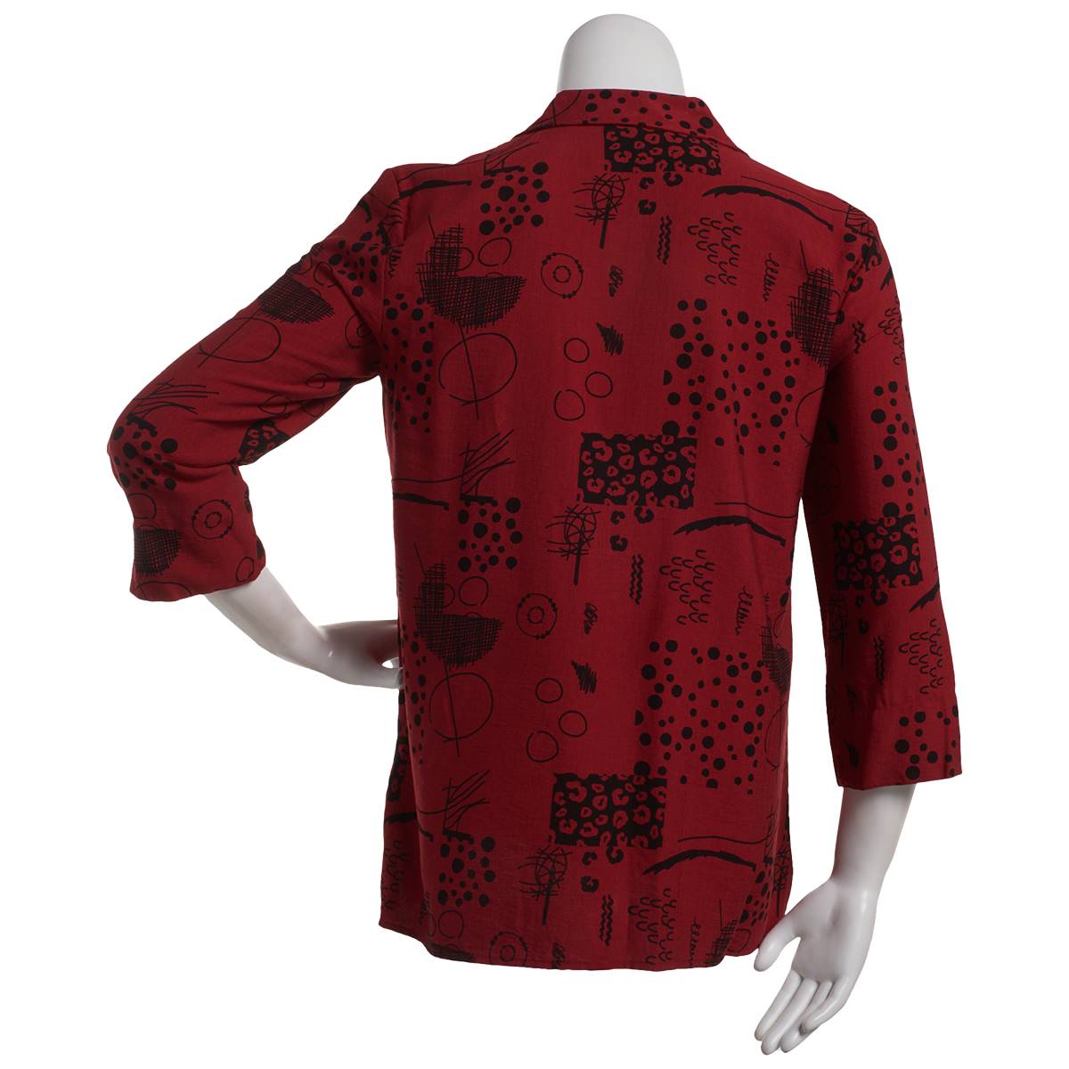 Womens Ali Miles 3/4 Sleeve Doodle Button Front Tunic Blouse