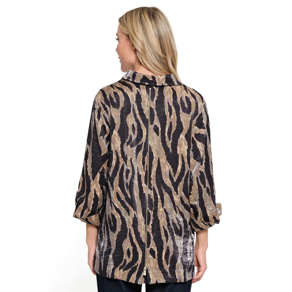 Womens Ali Miles 3/4 Sleeve Zebra Button Front Tunic Blouse