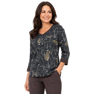 Petite Ali Miles 3/4 Sleeve V-Neck Dog Silhouette Tee