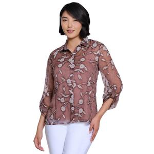 Womens Ali Miles Roll Tab Sleeve Floral Button Front Blouse