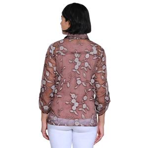 Womens Ali Miles Roll Tab Sleeve Floral Button Front Blouse alternate view