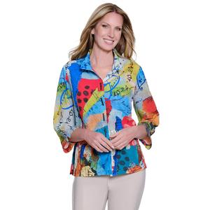 Plus Size Ali Miles 3/4 Sleeve Textured Abstract Blouse