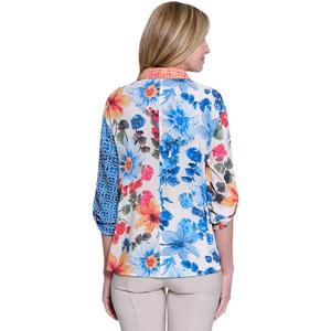 Womens Ali Miles 3/4 Tab Sleeve Floral Medallion Blouse alternate view