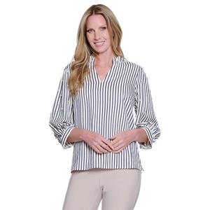 Womens Ali Miles 3/4 Tab Sleeve Pearl Detail Stripe Blouse