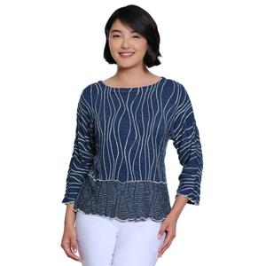 Womens Ali Miles 3/4 Sleeve Textured Wavy Line Blouse