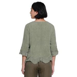 Petite Ali Miles 3/4 Sleeve Ruffle Detail Embroidery Blouse alternate view