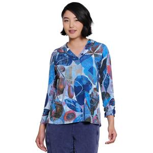 Womens Ali Miles 3/4 Sleeve V-Neck Button Detail Abstract Blouse