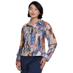 Petite Ali Miles Long Sleeve Abstract Button Front Mesh Blouse