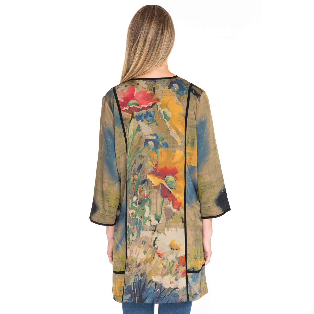 Womens Ali Miles 3/4 Sleeve Color Block Kimono