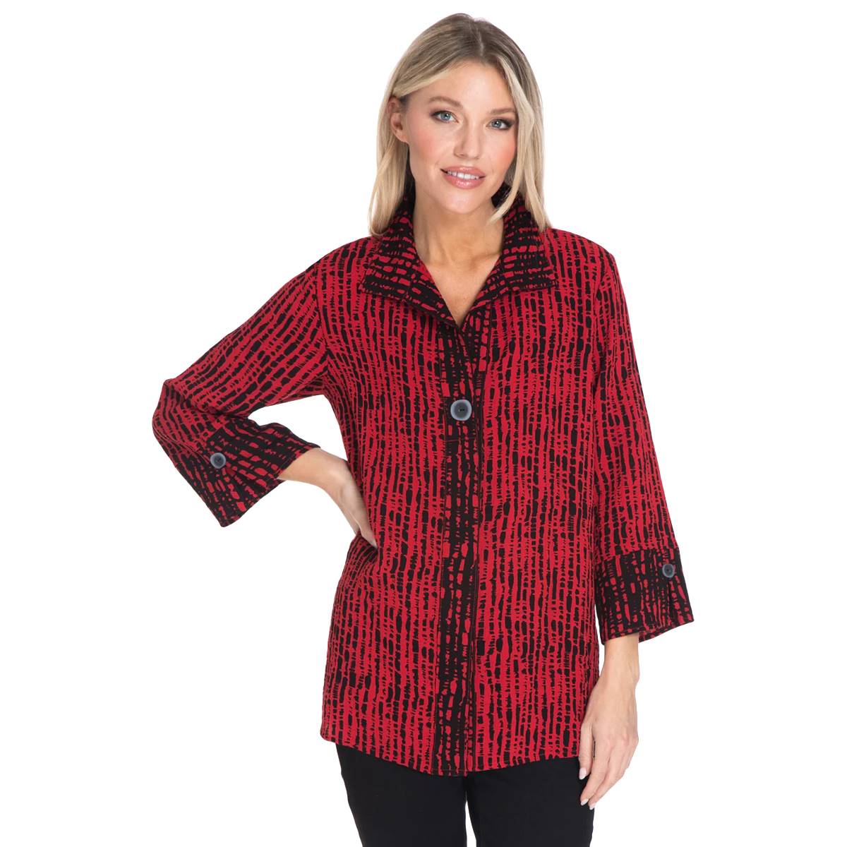 Womens Ali Miles 3/4 Sleeve Button Detail Lines Pattern Tunic